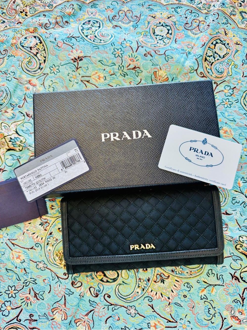 Prada Quilted Leather Wallet - Black with Gold Logo